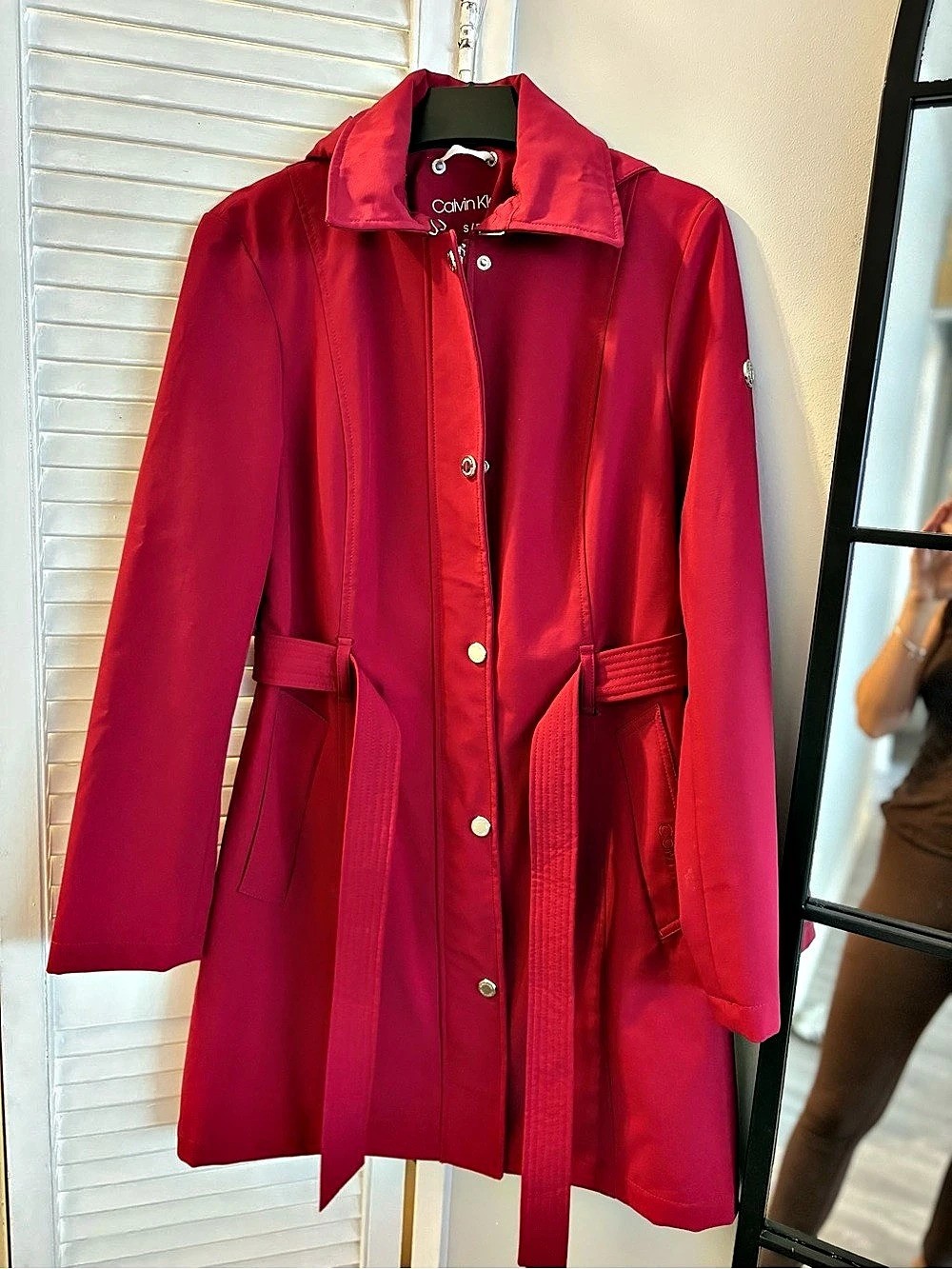 Calvin Klein Red Trench Coat Size Small